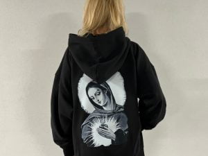 Bluza oversize męska z kapturem PŁOMIEŃ MIŁOŚCI, czarna.